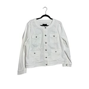 Collarless Jean Jacket, color  WHITE at Talbots, NWT $119 XL